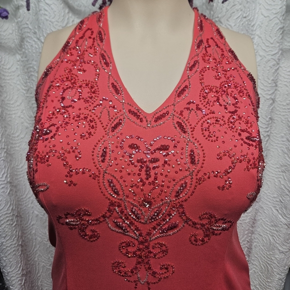 Elegant Coral Halter Dress - Picture 5 of 10